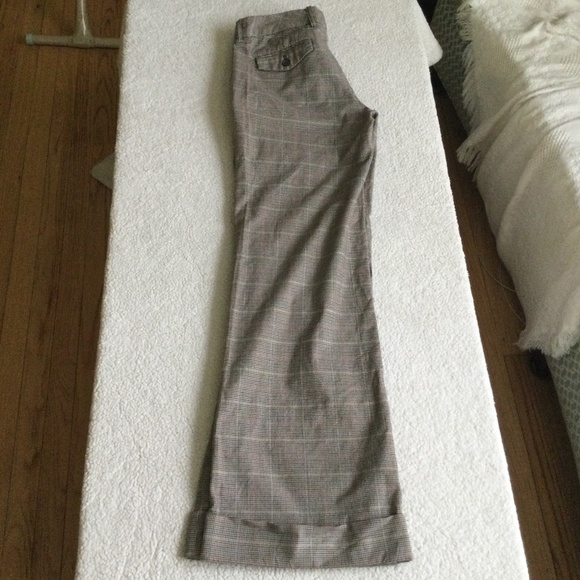 GAP Stretch Glen Plaid Flare Cuffed Trousers Y2K Tan Brown - Sz 6 - Picture 6 of 15
